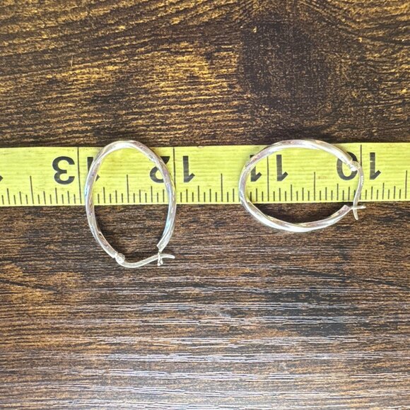 VTG Solid Sterling Silver 925 Elongated Twist Hoop Earrings Size 1.25" Length - Picture 8 of 9